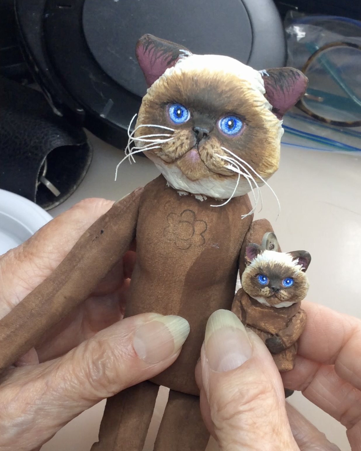 Himalayan cat and kitten art dolls in progress